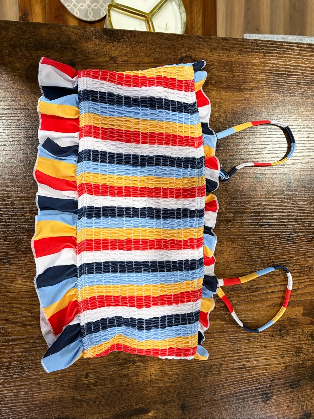 Colorful Striped Smocked Swim top- Red, Yellow, Blue, Navy, White